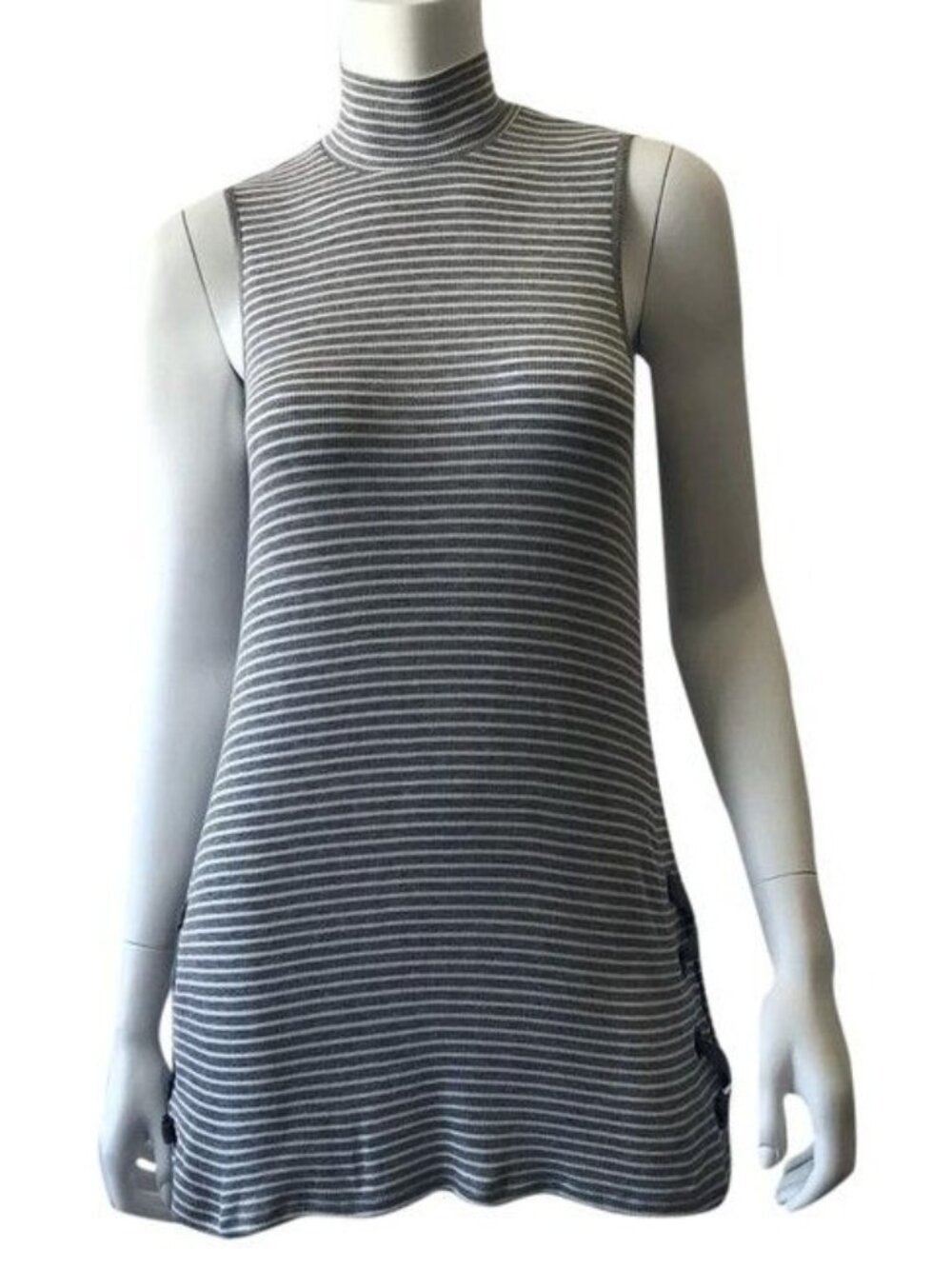 Cable & Gauge Mock Neck Striped Mini Dress With Side Lace-Up Detail